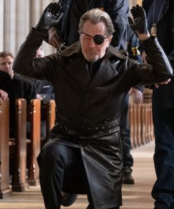 The Courier Gary Oldman Black Vintage Leather Coat Easter Sale