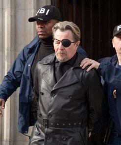 The Courier Gary Oldman Black Vintage Leather Coat Free Shipping Worldwide