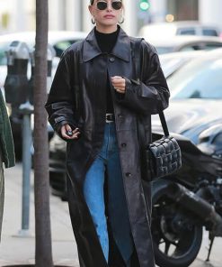 Hailey Bieber Leather Coat