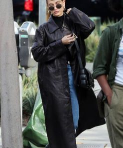 Hailey Bieber Leather Coat