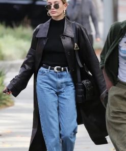 Hailey Bieber Leather Coat