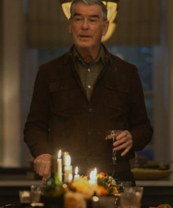 MobLand Pierce Brosnan Brown Leather Suede Jacket Free Shipping