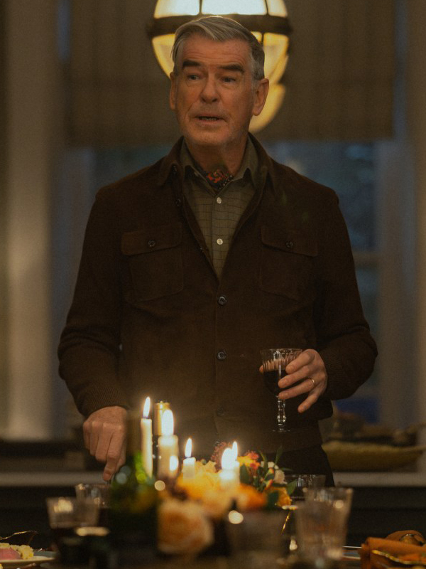 MobLand Pierce Brosnan Brown Leather Suede Jacket Free Shipping