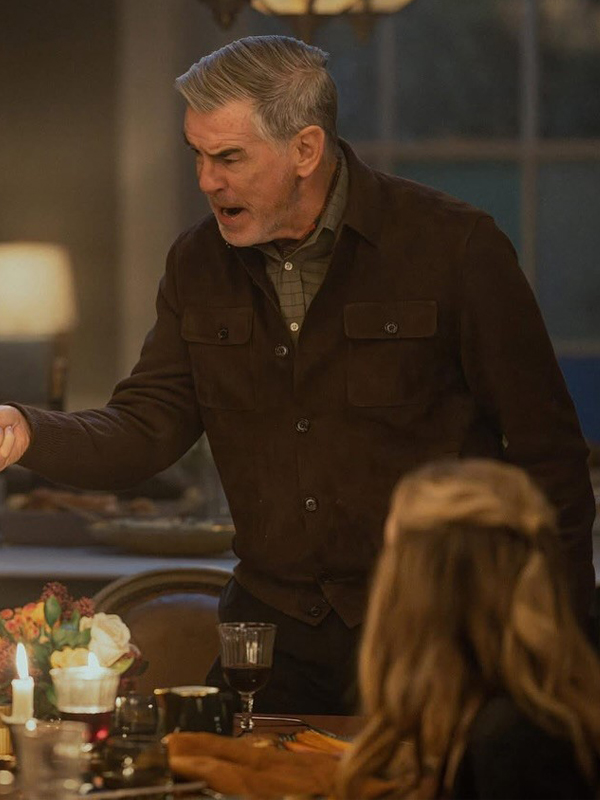 MobLand Pierce Brosnan Brown Leather Suede Jacket Gifts For Him