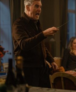 MobLand Pierce Brosnan Brown Leather Suede Jacket Sale