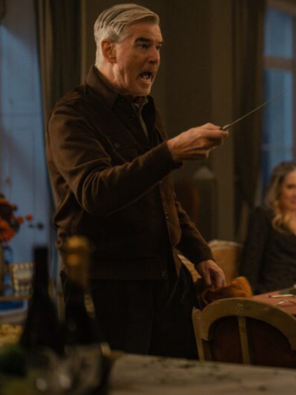 MobLand Pierce Brosnan Brown Leather Suede Jacket Sale