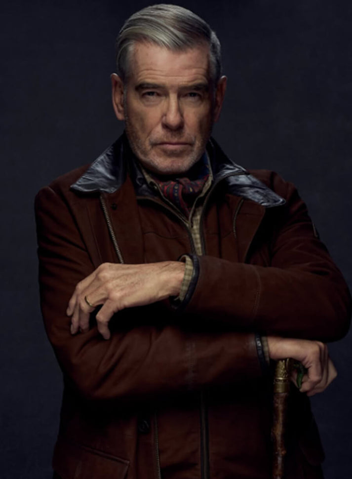 MobLand Pierce Brosnan Brown Suede Leather Jacket Sale