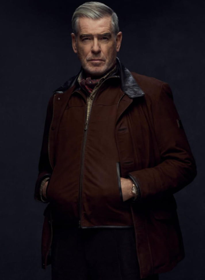 MobLand Pierce Brosnan Brown Suede Leather Jacket