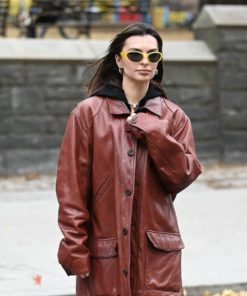 Emily Ratajkowski Burgundy Jacket