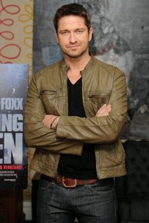 Gerard Butler Green Distressed Leather Jacket
