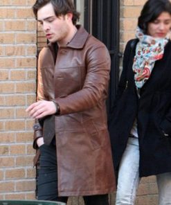 Ed Westwick Leather Coat