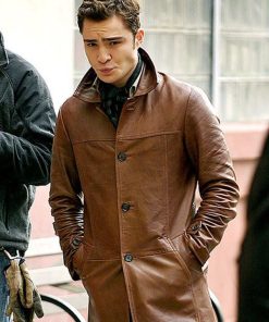 Ed Westwick Leather Coat