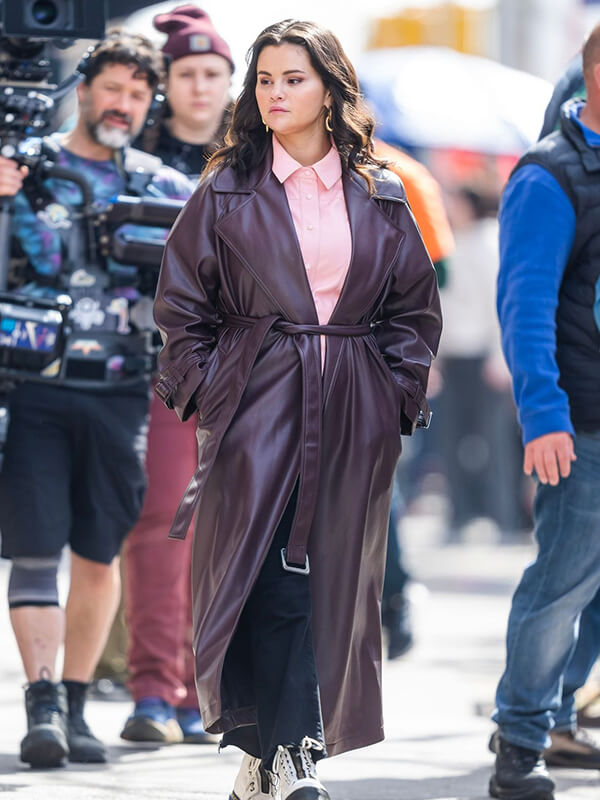 Selena Gomez Leather Coat