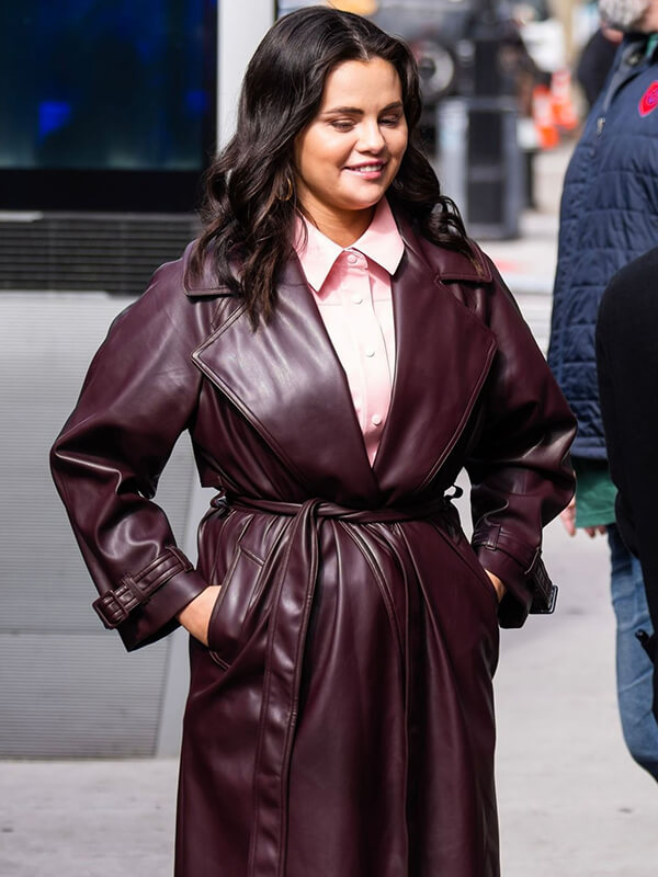 Selena Gomez Leather Coat
