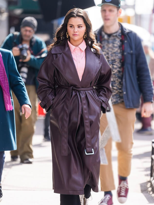 Selena Gomez Leather Coat
